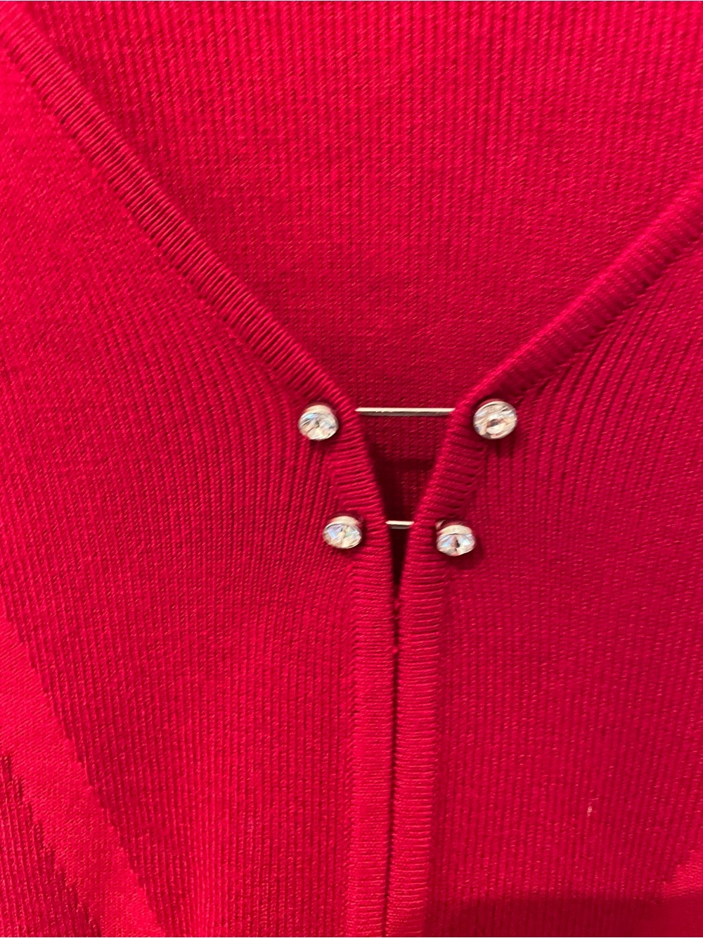 GUESS Women's Red V-Neck Long Sleeve Top with Center Accent - Picture 3 of 11